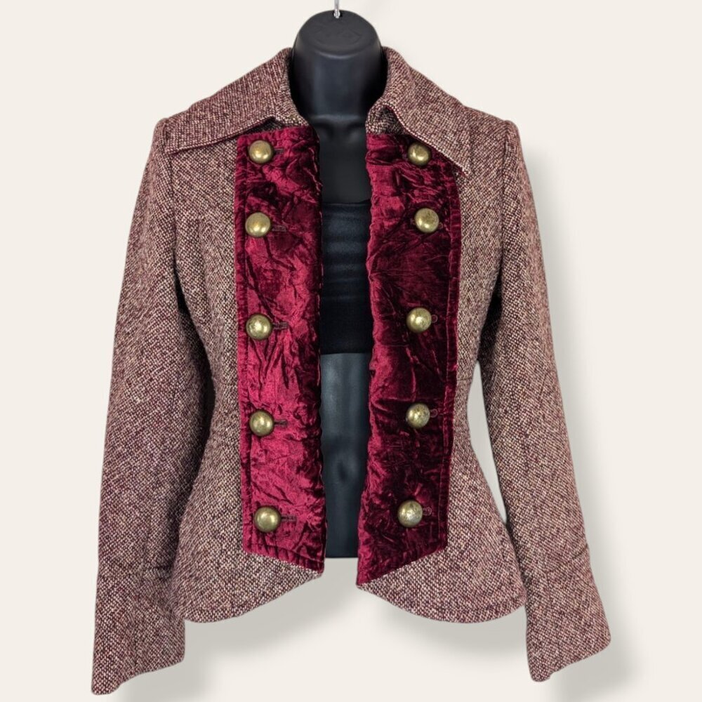 Guess Red Tweed Military-Style Jacket - Picture 2 of 13